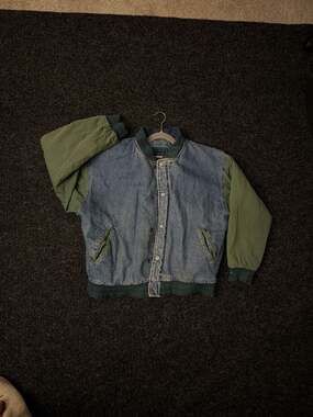 Vintage WearGuard Jacket Adult MEDIUM Blue Green Denim Varsity Bomber Canvas 90s